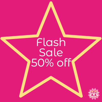 A bright pink background, yellow star and the text flash sale 50% off