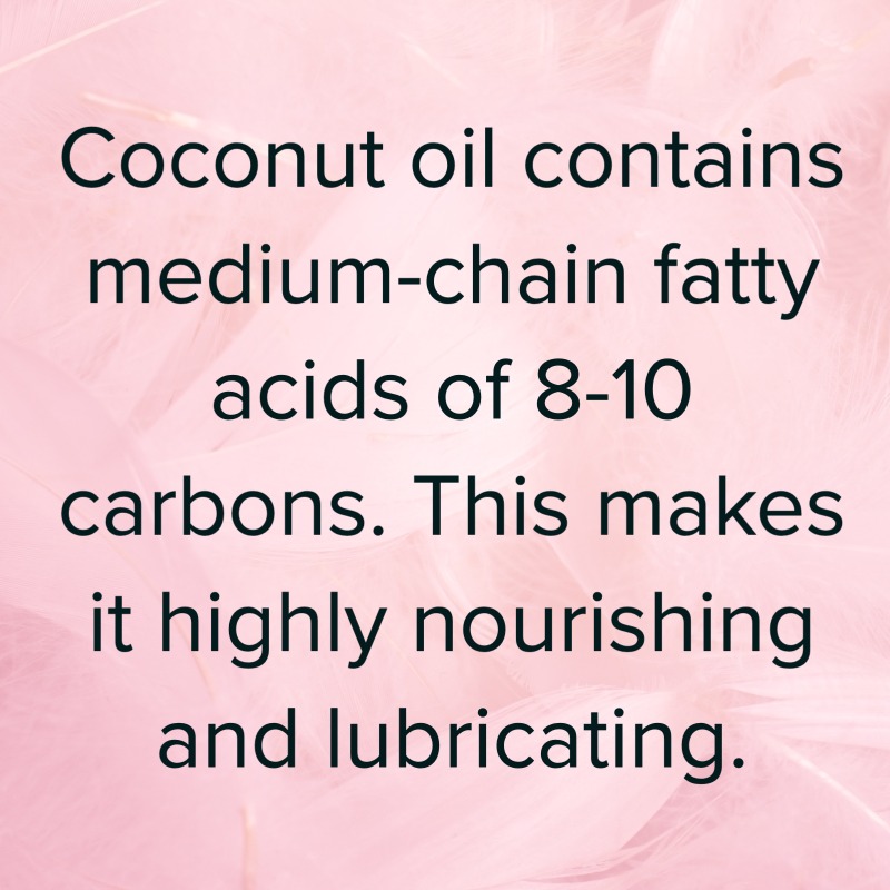 coconut carrier oil for massage contains medium-chain fatty acids of 8-10 carbons.  This makes it highly nourishing and lubricating.